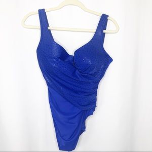 New miraclesuit blue swimsuit size 14 slimming